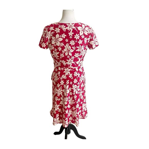 Chadwick’s Vintage Hawaiian Print Wrap Dress Size 8 Petite Red Ivory 100% Silk - Picture 2 of 11